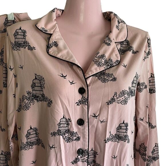 Soma Pajamas Women's Small Black Pink Black Birdcages Top Pants Set Soft Knit - Picture 2 of 5